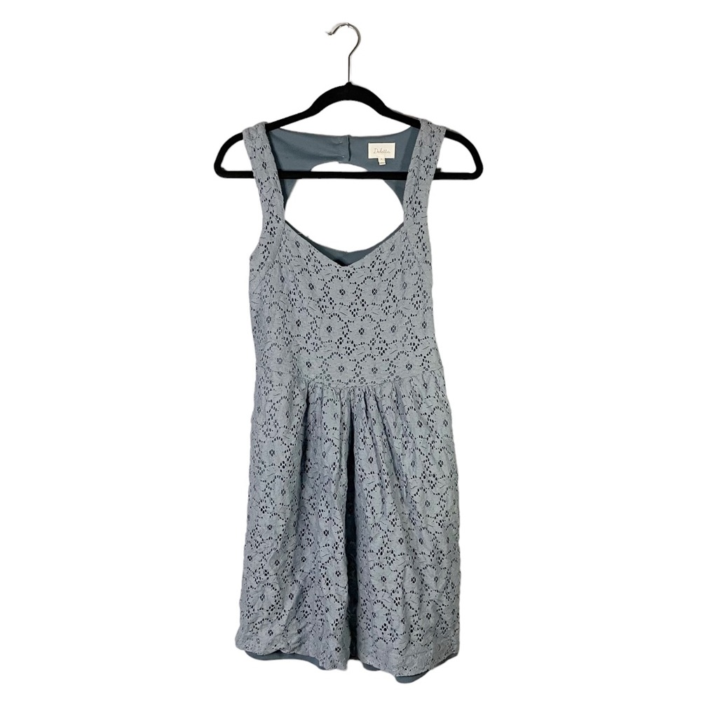 Deletta Blue Floral Lace Cutout Back Casual Wedding Guest Dress Size Medium